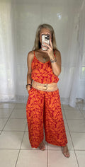 Flare leg Jumpsuit - Red + Coral