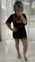 Embroidered Playsuit - Black