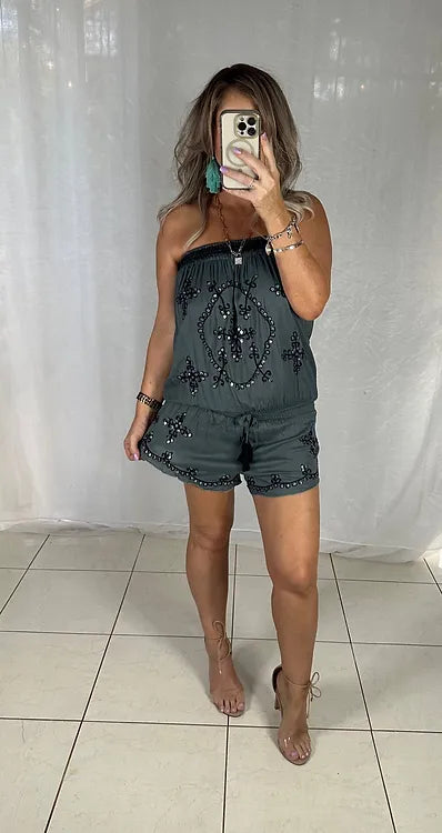 Sequin Playsuit - Grey