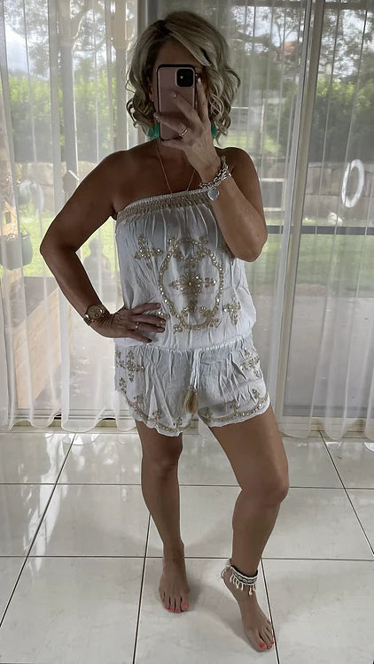 Sequin Playsuit - White