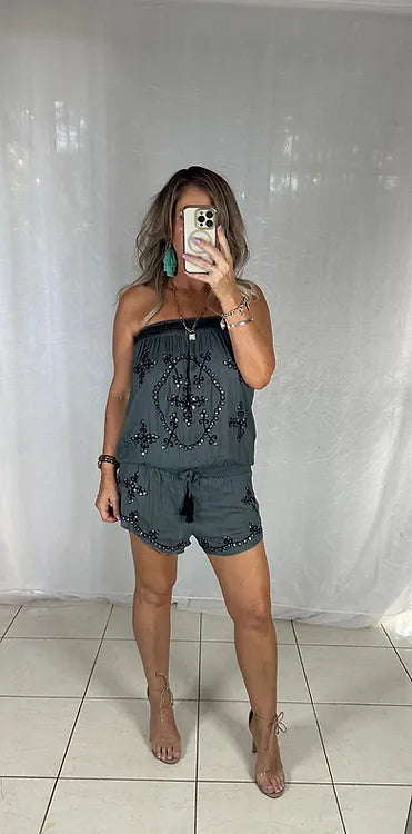 Sequin Playsuit - Grey