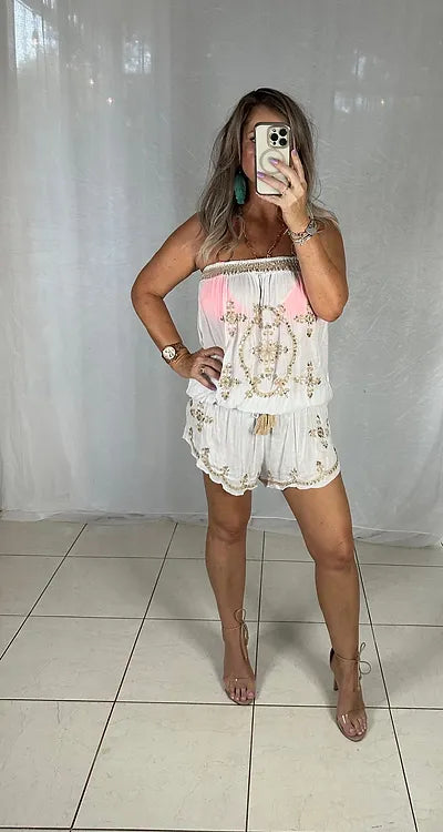 Sequin Playsuit - White