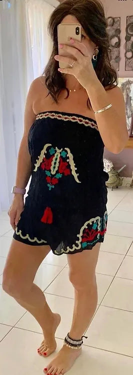 Embroidered Playsuit - Black