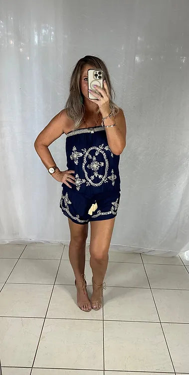 Sequin Playsuit - Navy + Beige