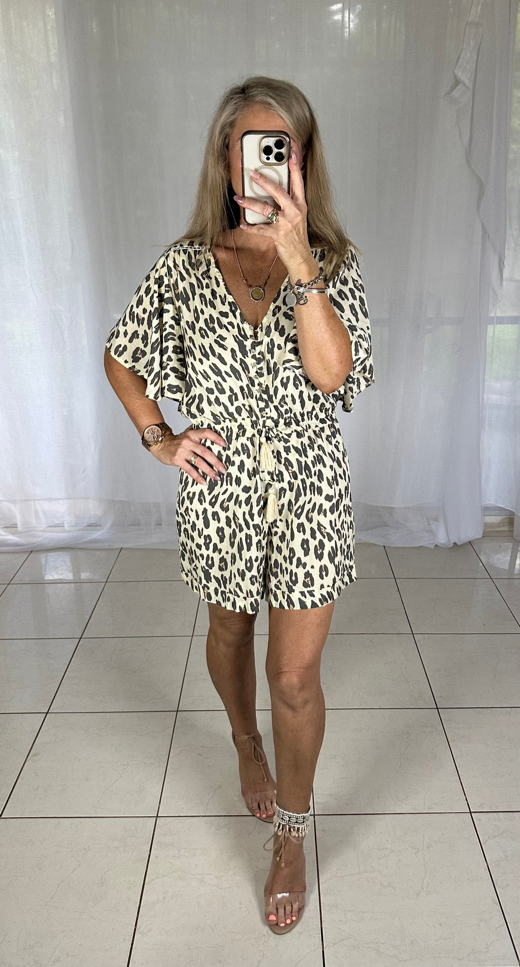 Lace Feature Playsuit - Cream Leopard (1 only)