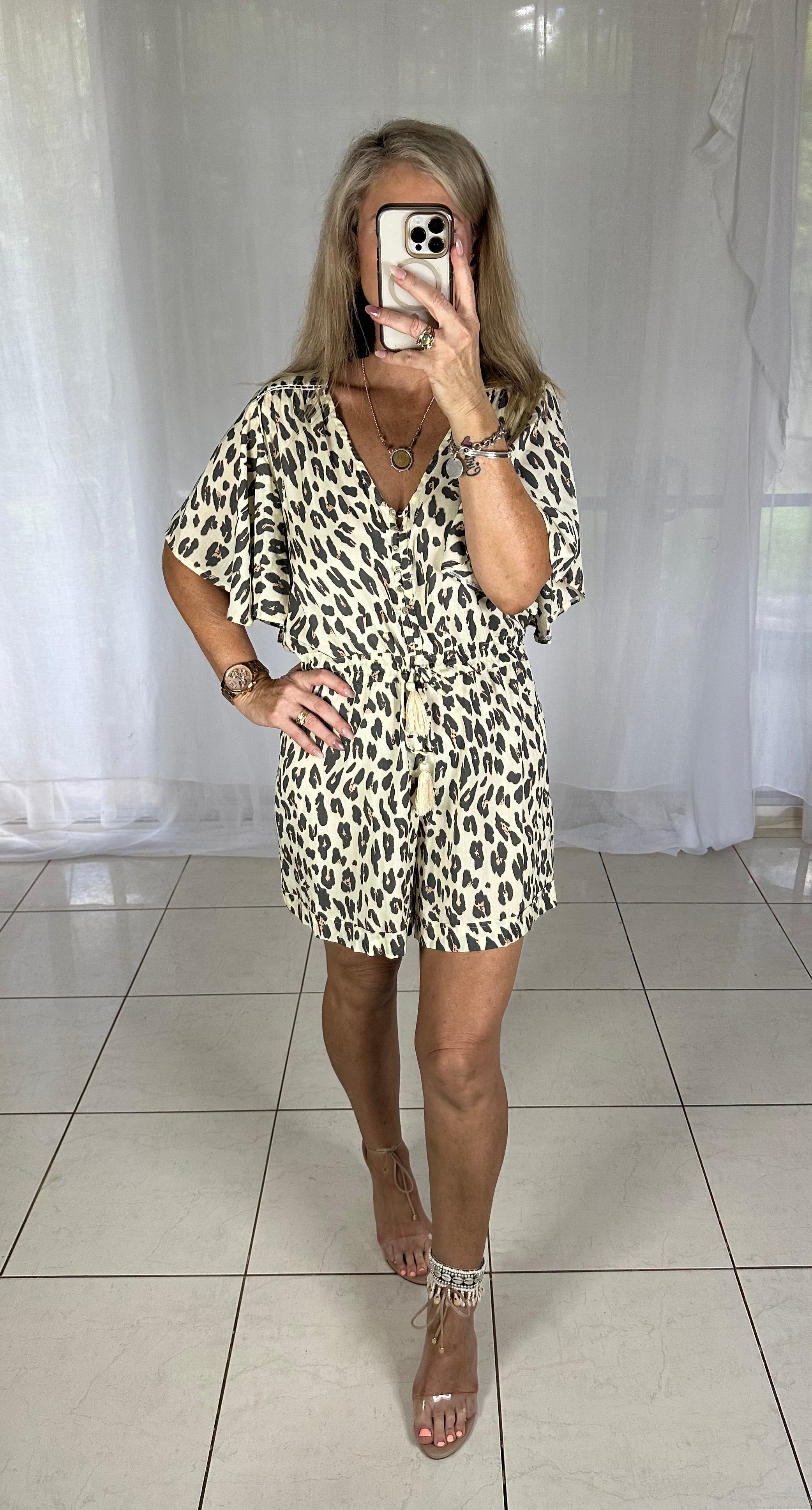 Lace Feature Playsuit - Cream Leopard (1 only)