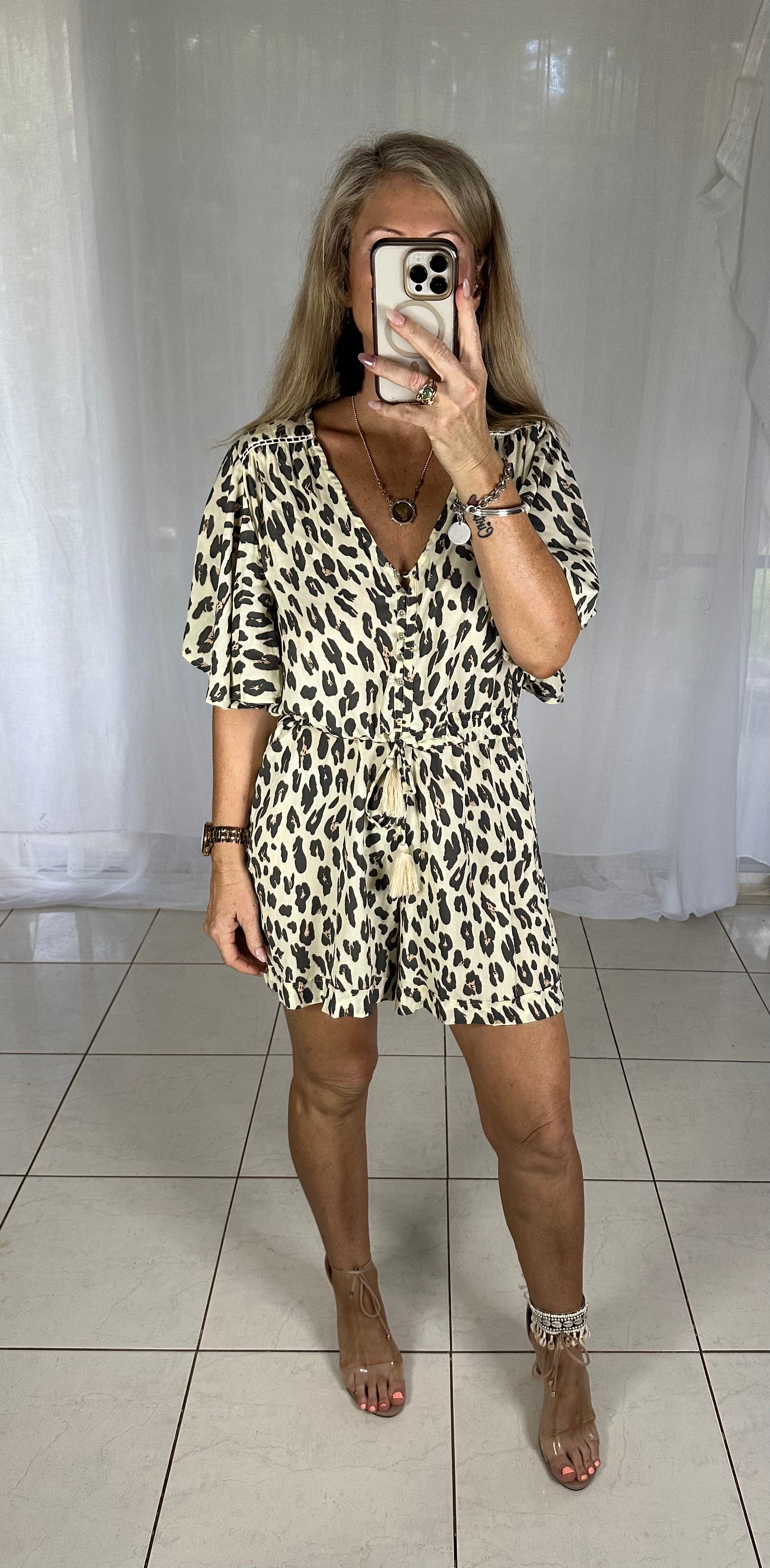 Lace Feature Playsuit - Cream Leopard (1 only)